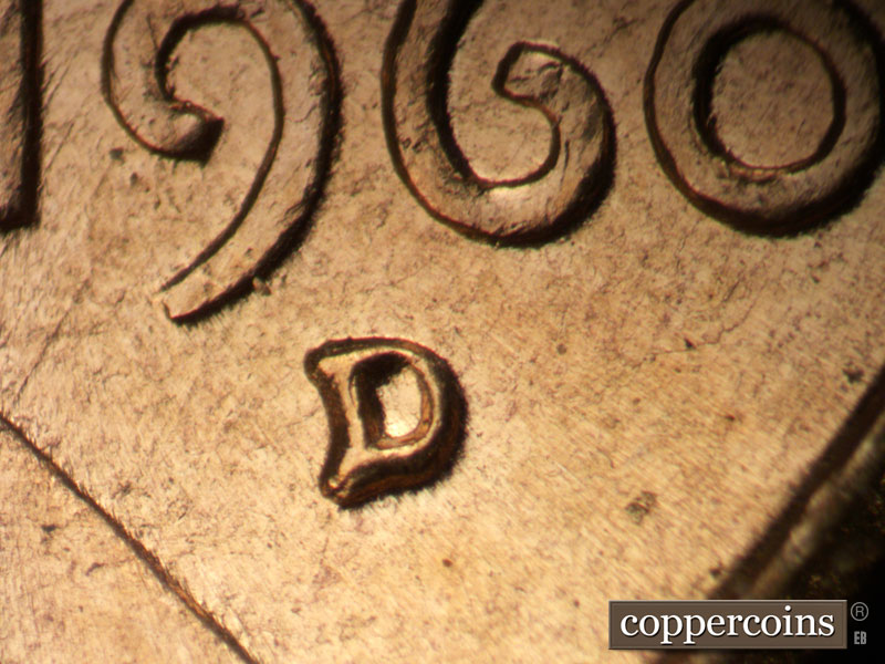Die-stage C marker on 1960D•1MM•187 (1960 Repunched Mint Mark).