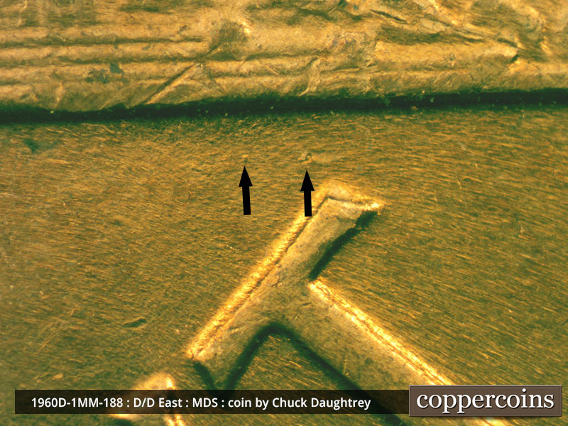 Die-stage B marker on 1960D•1MM•188 (1960 Repunched Mint Mark).