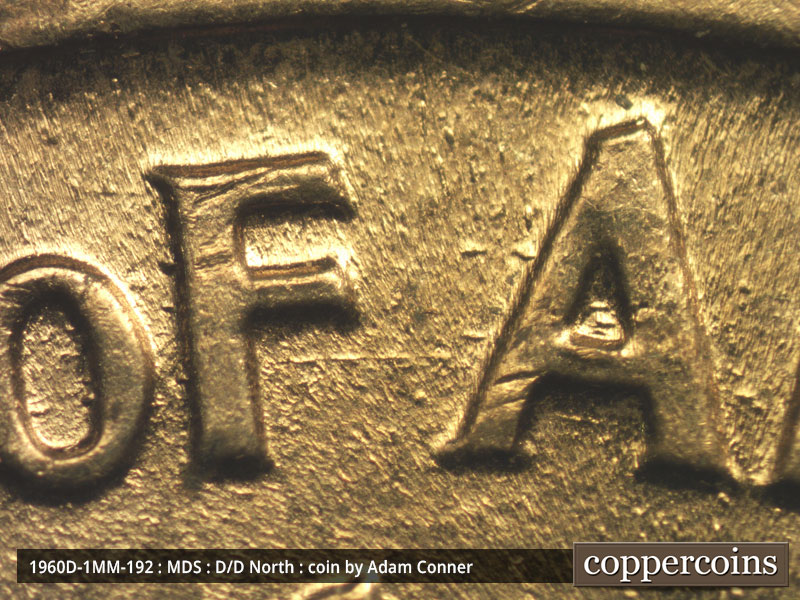 Die-stage B marker on 1960D•1MM•192 (1960 Repunched Mint Mark).