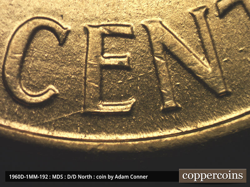 Die-stage B marker on 1960D•1MM•192 (1960 Repunched Mint Mark).