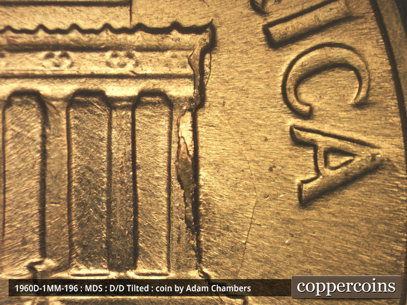 Die-stage B marker on 1960D•1MM•196 (1960 Repunched Mint Mark).