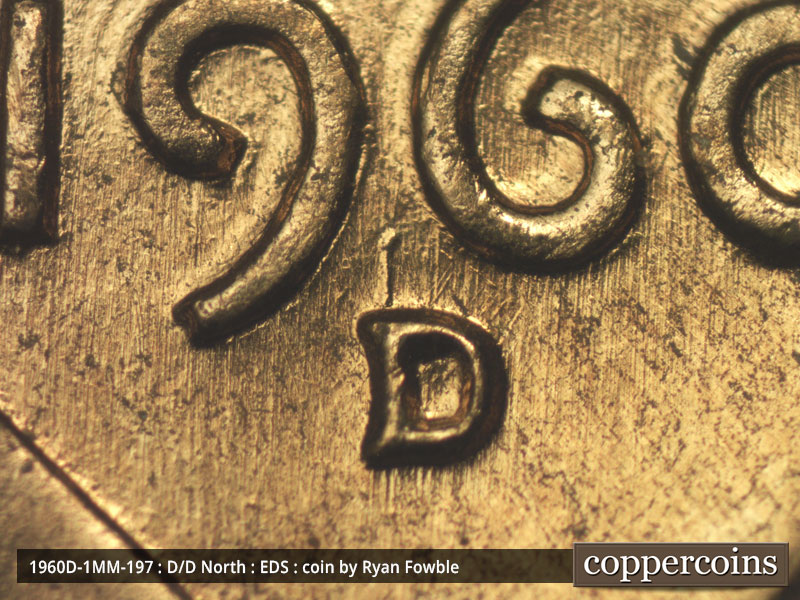 Die-stage A marker on 1960D•1MM•197 (1960 Repunched Mint Mark).