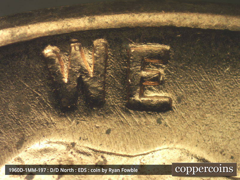 Die-stage A marker on 1960D•1MM•197 (1960 Repunched Mint Mark).