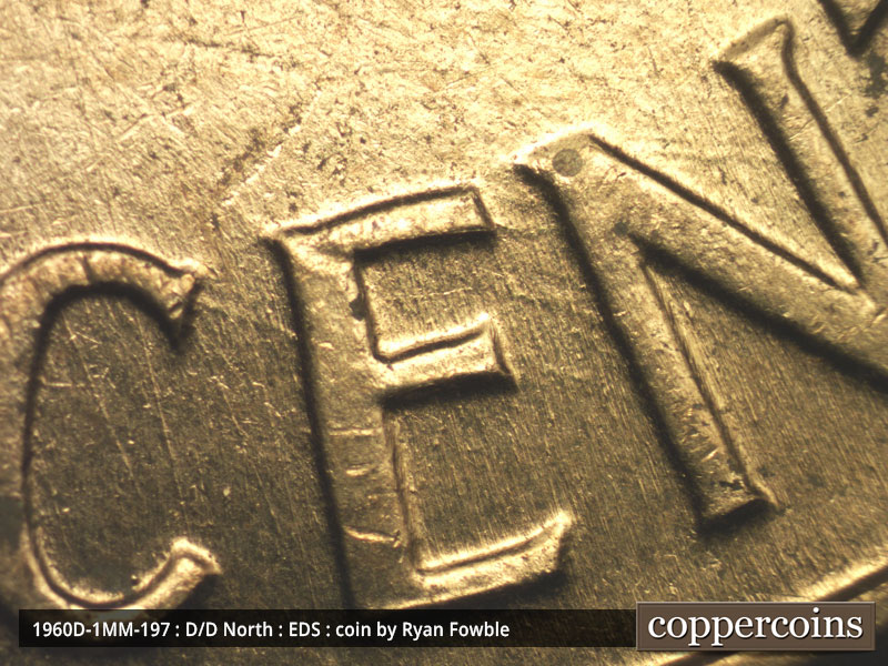 Die-stage A marker on 1960D•1MM•197 (1960 Repunched Mint Mark).