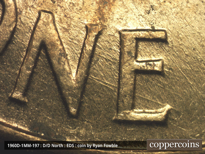 Die-stage A marker on 1960D•1MM•197 (1960 Repunched Mint Mark).