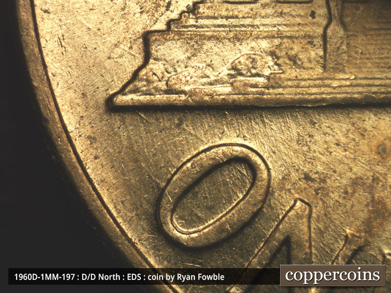 Die-stage A marker on 1960D•1MM•197 (1960 Repunched Mint Mark).