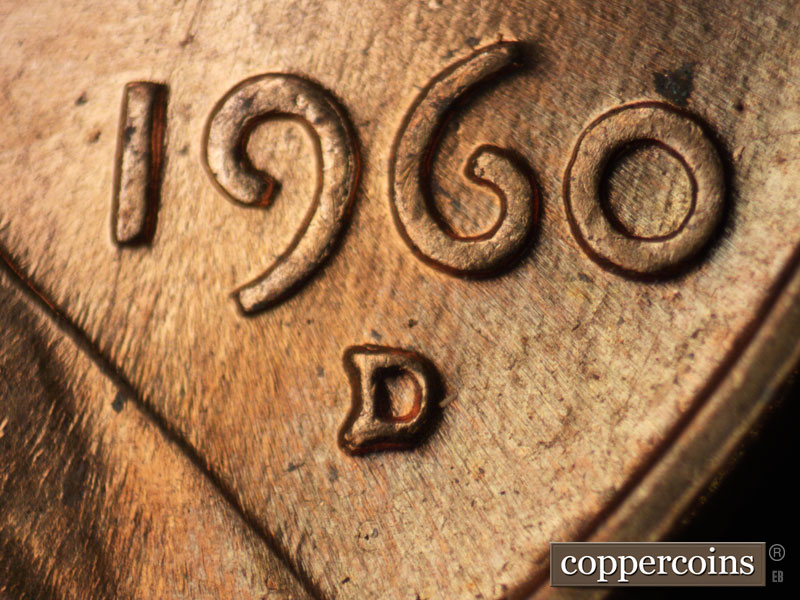 Die-stage A marker on 1960D•1MM•198 (1960 Repunched Mint Mark).