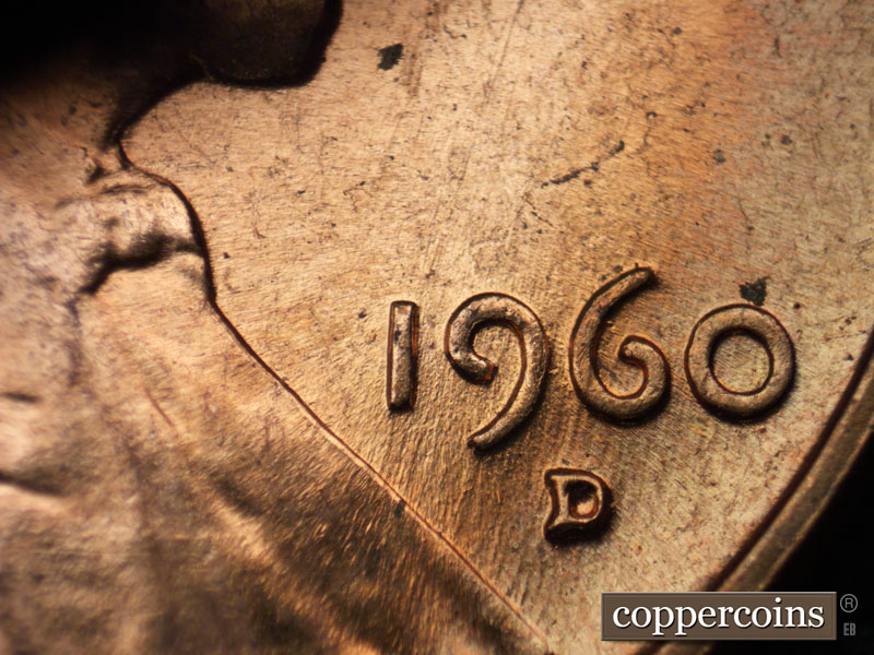 Die-stage A marker on 1960D•1MM•198 (1960 Repunched Mint Mark).