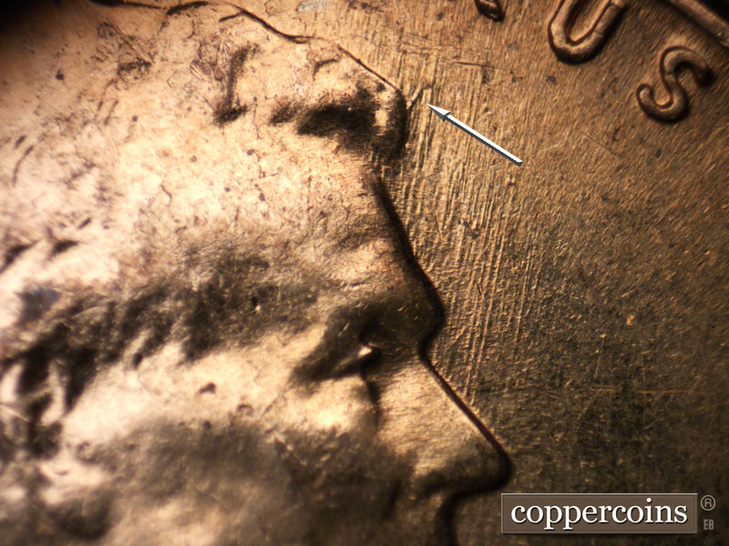 Die-stage A marker on 1960D•1MM•198 (1960 Repunched Mint Mark).