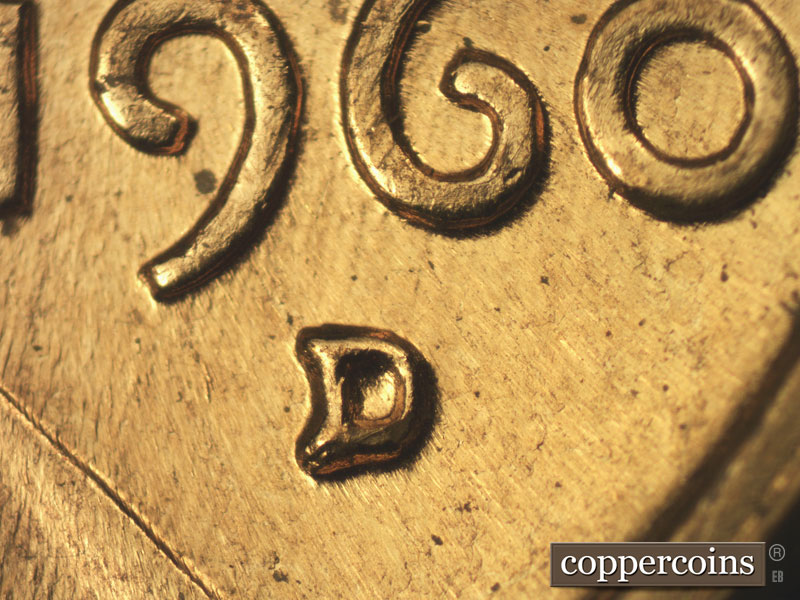 1960 Lincoln cent obverse, CopperCoins die 1960D•1MM•198.