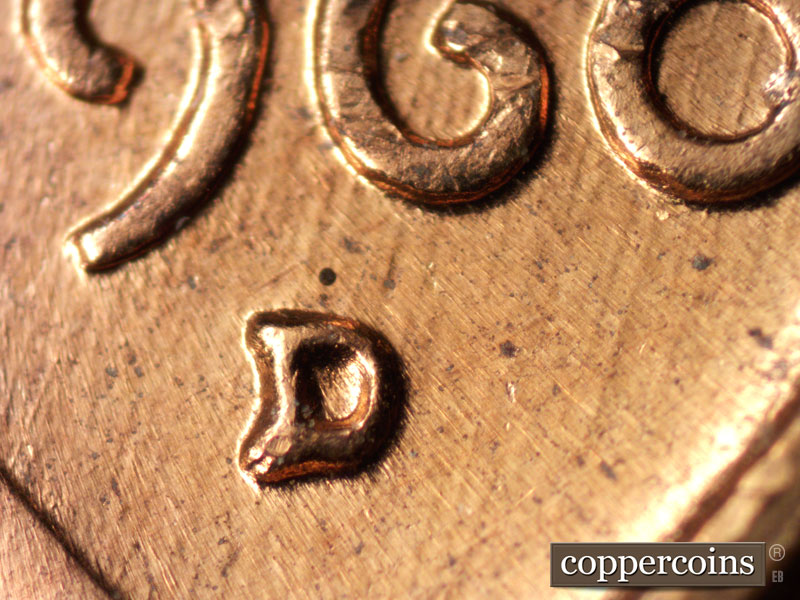 Die-stage C marker on 1960D•1MM•198 (1960 Repunched Mint Mark).