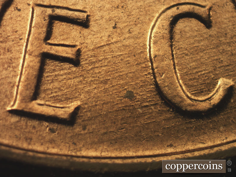 Die-stage C marker on 1960D•1MM•200 showing Die scratches through E in ONE and CENT.