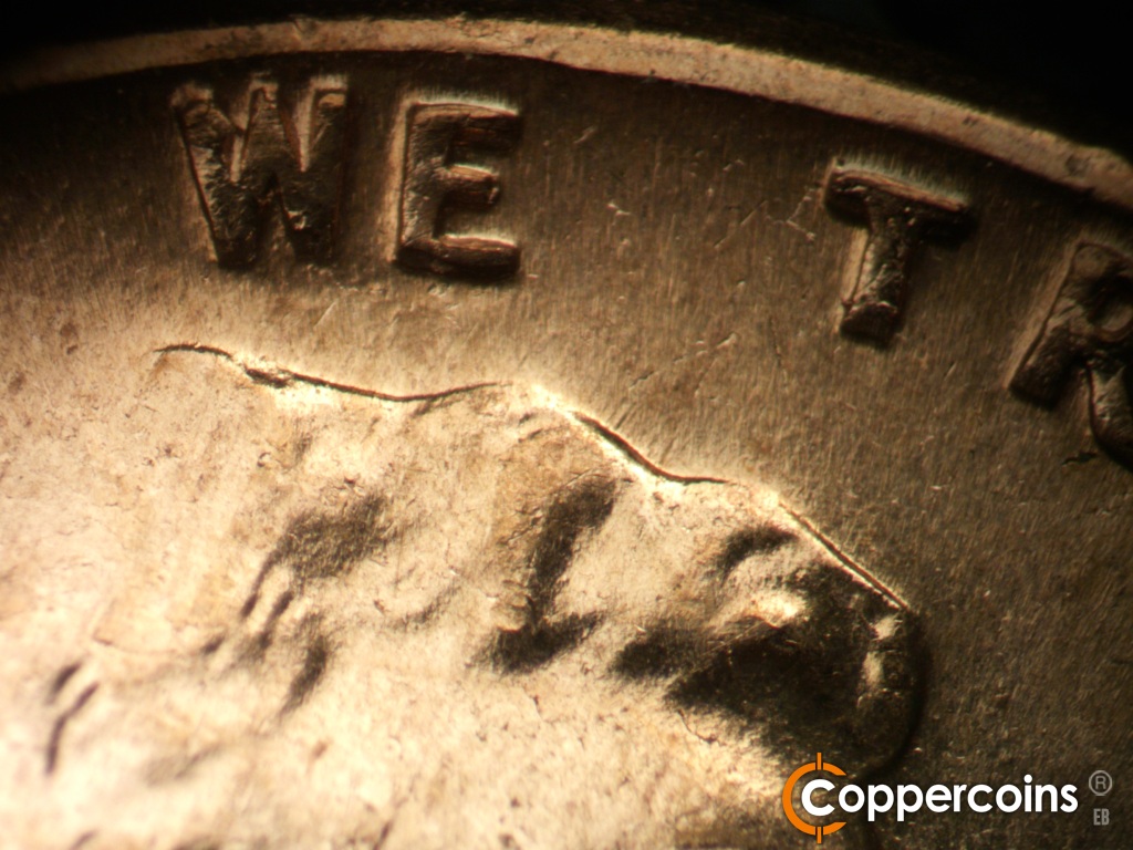 Die-stage B marker on 1960D•1MM•200 showing WE TRUST.