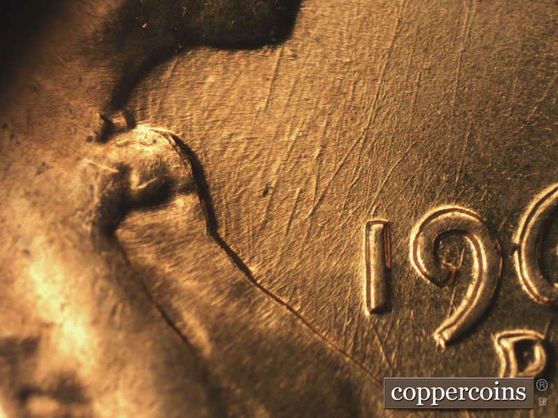 Die-stage C marker on 1960D•1MM•201 (1960 Repunched Mint Mark).
