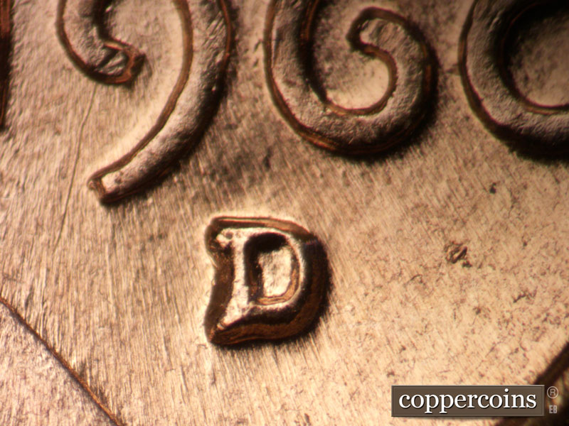 Die-stage A marker on 1960D•1MM•202 (1960 Repunched Mint Mark).