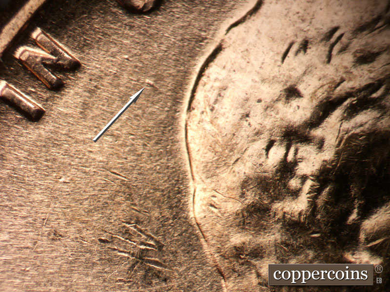 Die-stage A marker on 1960D•1MM•202 (1960 Repunched Mint Mark).