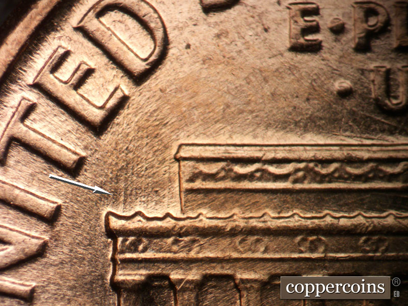Die-stage A marker on 1960D•1MM•202 (1960 Repunched Mint Mark).