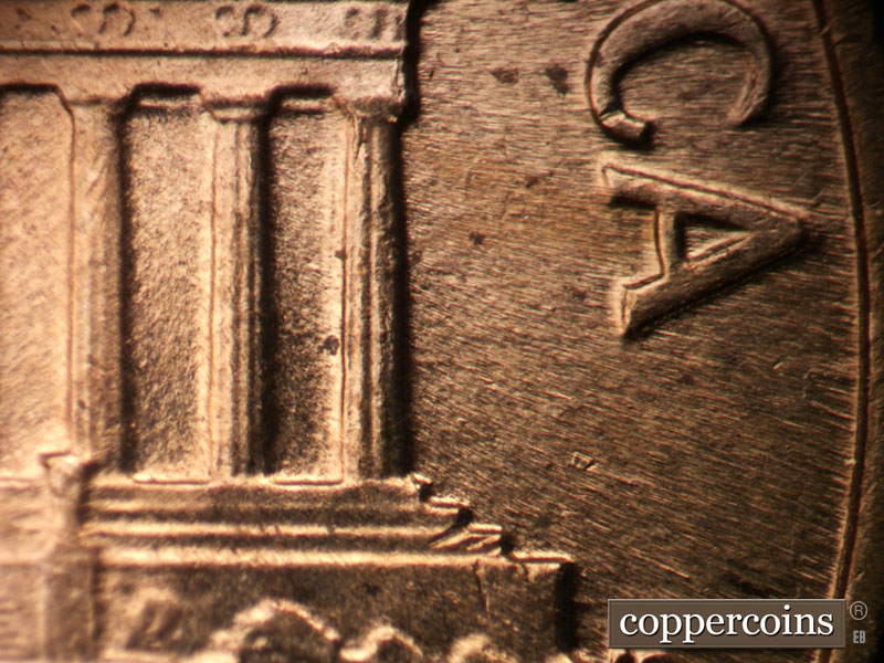 Die-stage A marker on 1960D•1MM•202 (1960 Repunched Mint Mark).