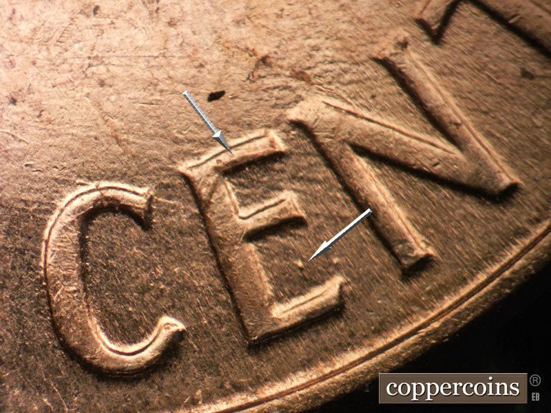 Die-stage A marker on 1960D•1MM•202 (1960 Repunched Mint Mark).