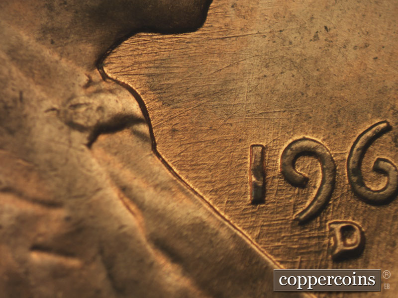 Die-stage B marker on 1960D•1MM•204 (1960 Repunched Mint Mark).