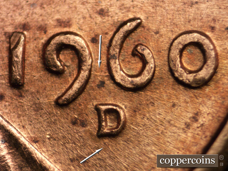 1960 Lincoln cent obverse, CopperCoins die 1960D•1MM•205.
