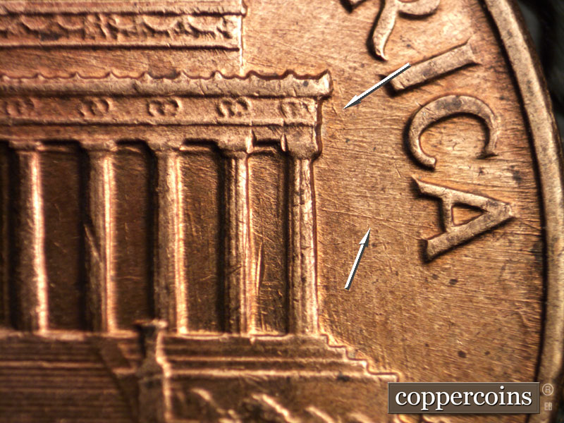 Die-stage B marker on 1960D•1MM•205 (1960 Repunched Mint Mark).