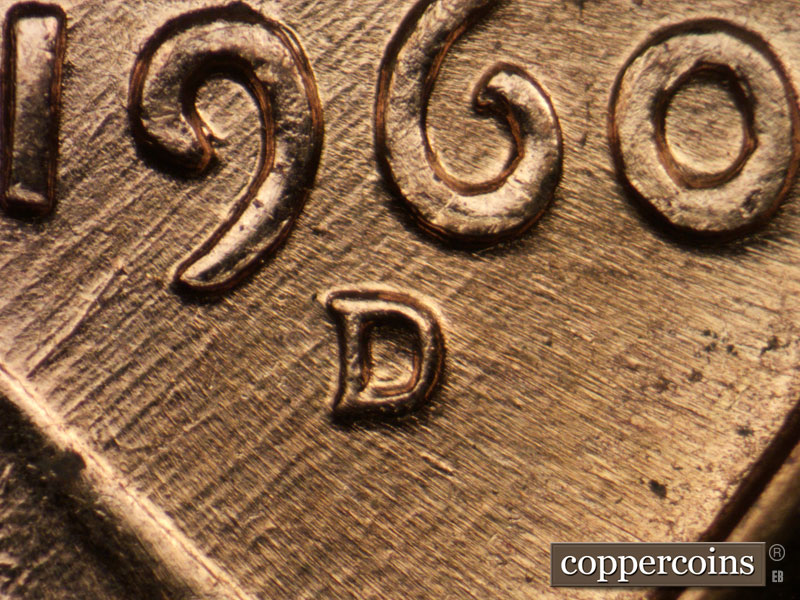 Die-stage C marker on 1960D•1MM•205 (1960 Repunched Mint Mark).
