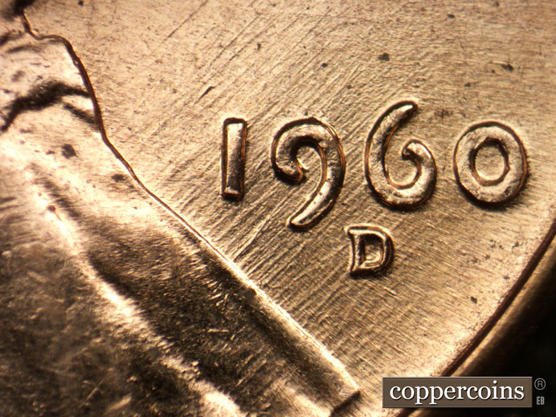 Die-stage C marker on 1960D•1MM•205 (1960 Repunched Mint Mark).