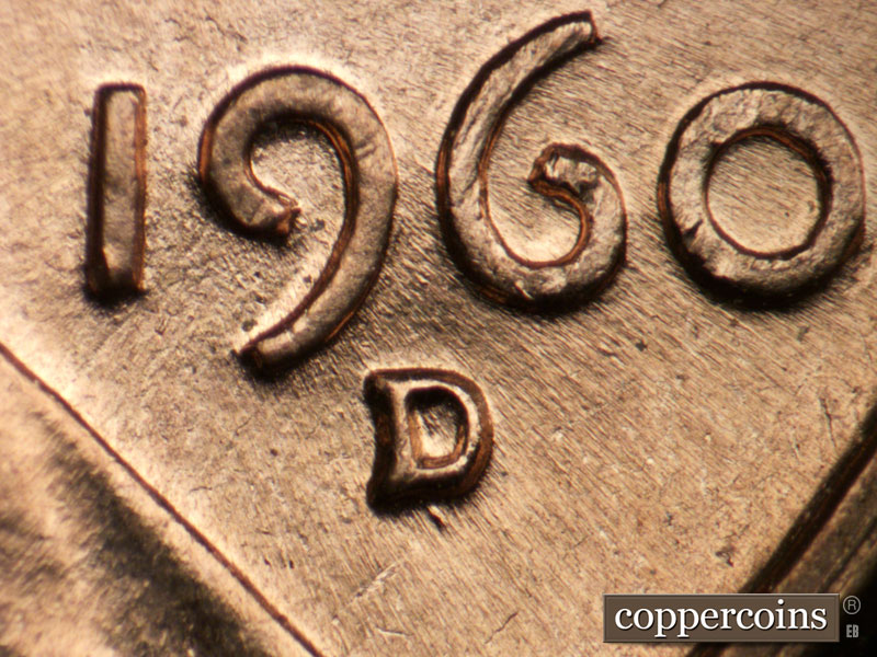 Die-stage A marker on 1960D•1MM•206 (1960 Repunched Mint Mark).