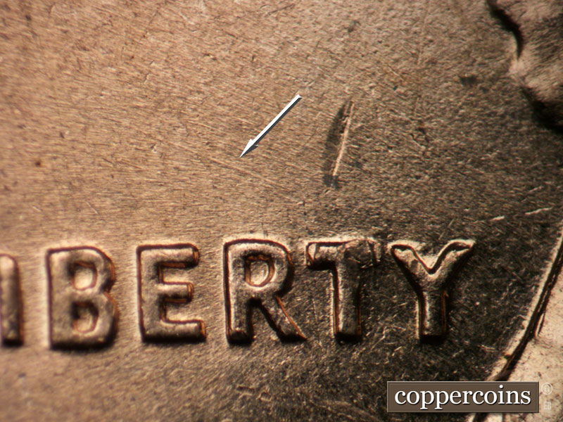 Die-stage A marker on 1960D•1MM•206 (1960 Repunched Mint Mark).