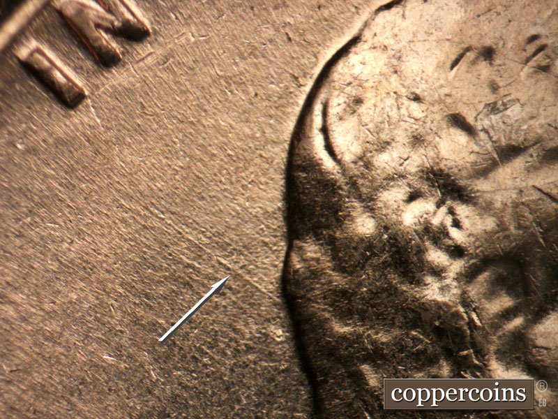 Die-stage A marker on 1960D•1MM•206 (1960 Repunched Mint Mark).