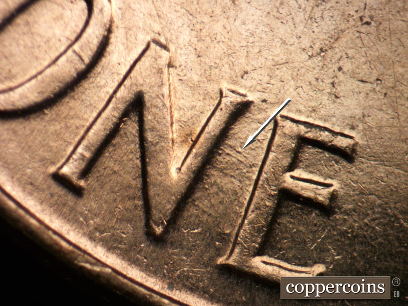 Die-stage A marker on 1960D•1MM•206 (1960 Repunched Mint Mark).