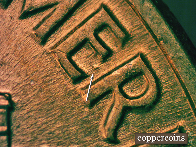 Die-stage B marker on 1960D•1MM•206 (1960 Repunched Mint Mark).