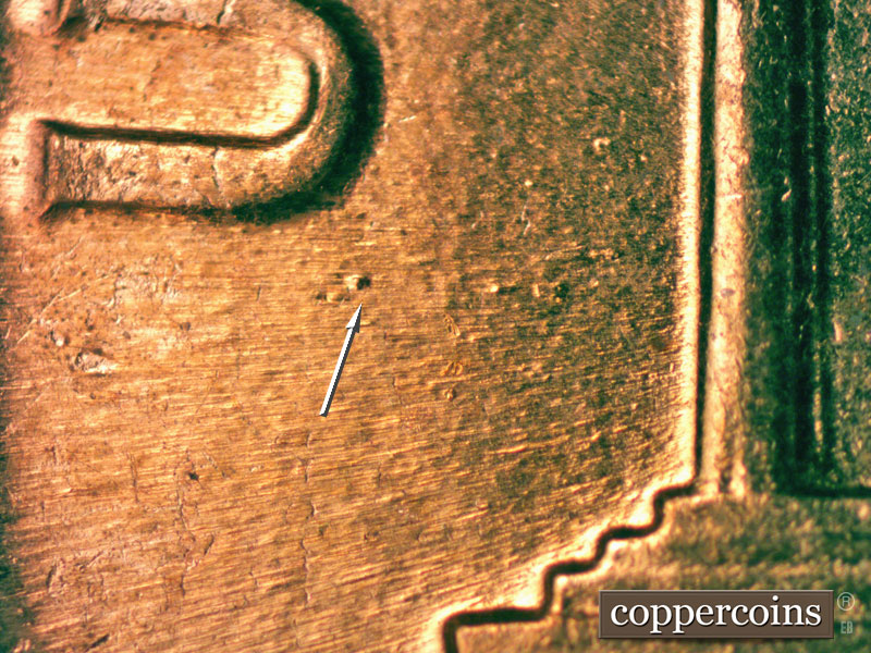 Die-stage B marker on 1960D•1MM•206 (1960 Repunched Mint Mark).