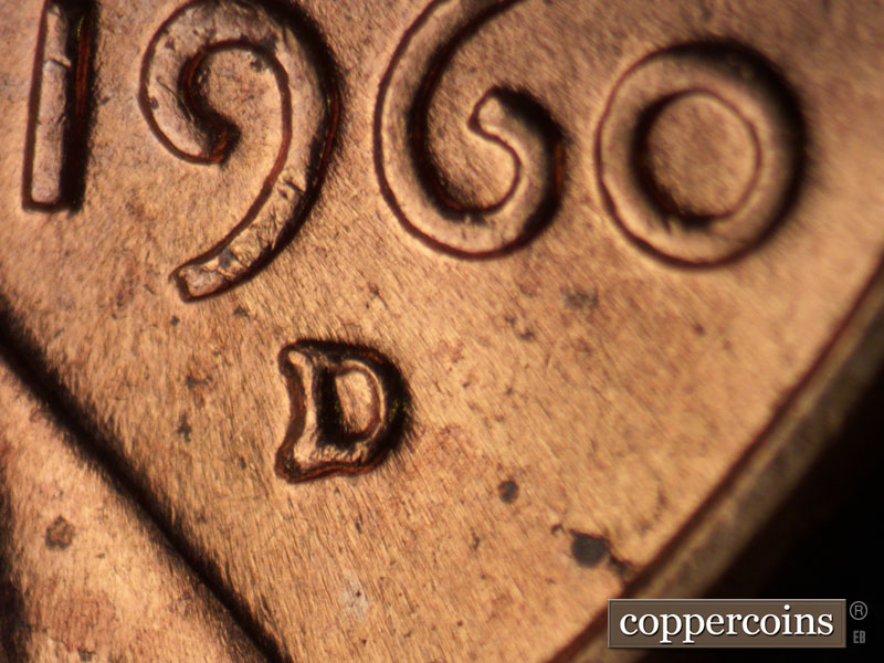 Die-stage A marker on 1960D•1MM•210 (1960 Repunched Mint Mark).