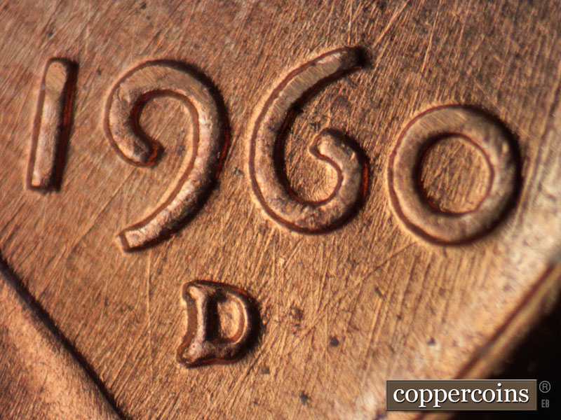 1960 Lincoln cent obverse, CopperCoins die 1960D•1MM•210.