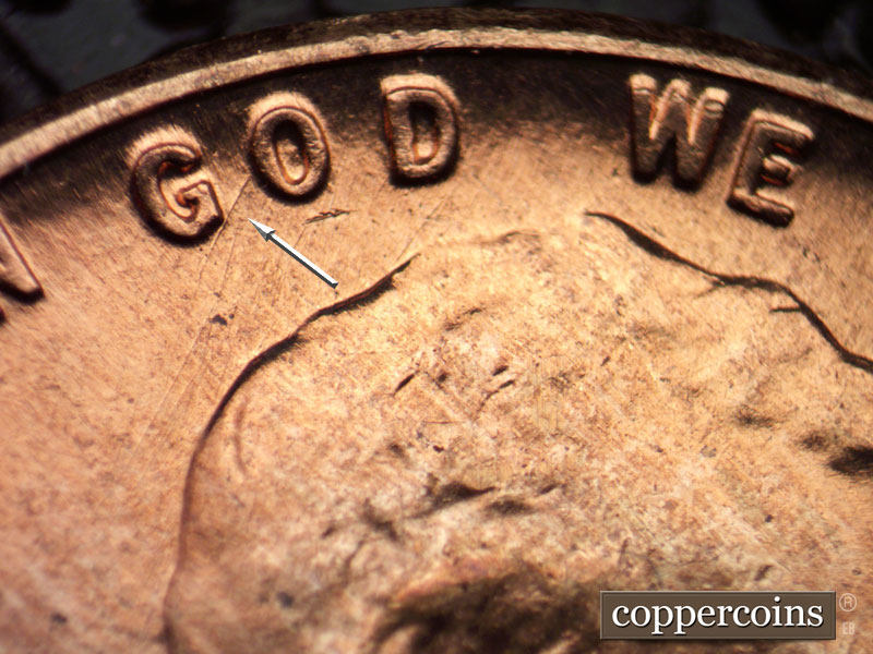 Die-stage B marker on 1960D•1MM•210 (1960 Repunched Mint Mark).