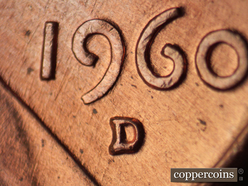 Die-stage A marker on 1960D•1MM•211 (1960 Repunched Mint Mark).