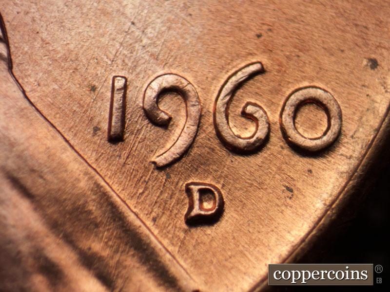 Die-stage A marker on 1960D•1MM•211 (1960 Repunched Mint Mark).