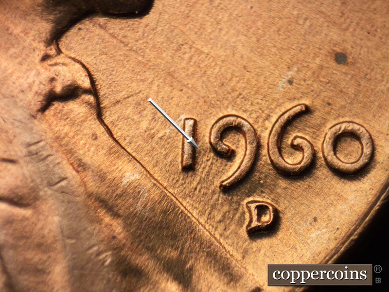 Die-stage B marker on 1960D•1MM•211 (1960 Repunched Mint Mark).