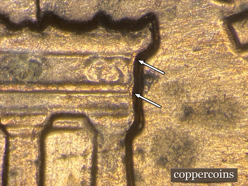 Die-stage B marker on 1960D•1MM•212 (1960 Repunched Mint Mark).