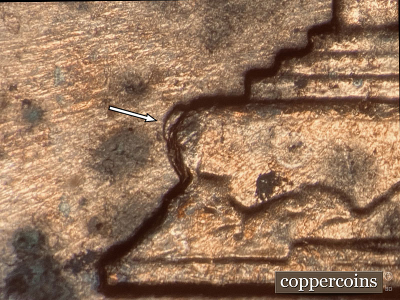 Die-stage B marker on 1960D•1MM•212 (1960 Repunched Mint Mark).