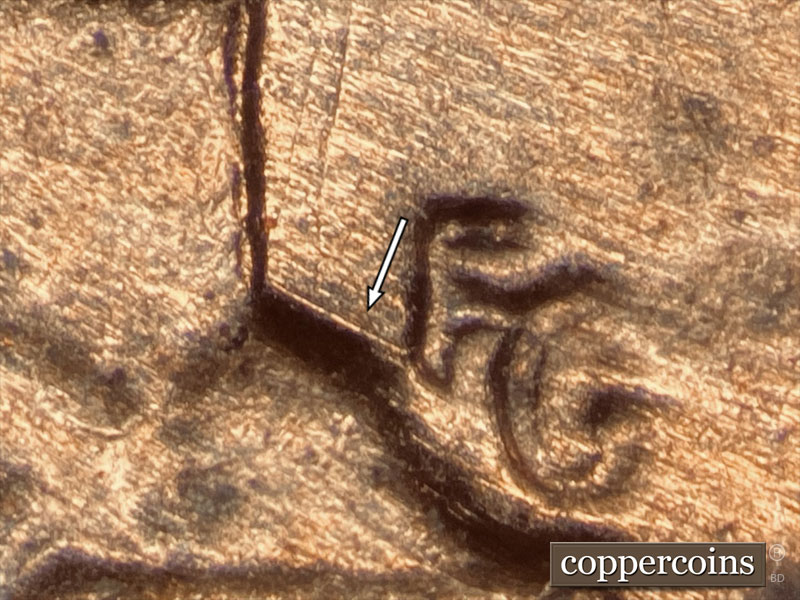 Die-stage B marker on 1960D•1MM•212 (1960 Repunched Mint Mark).