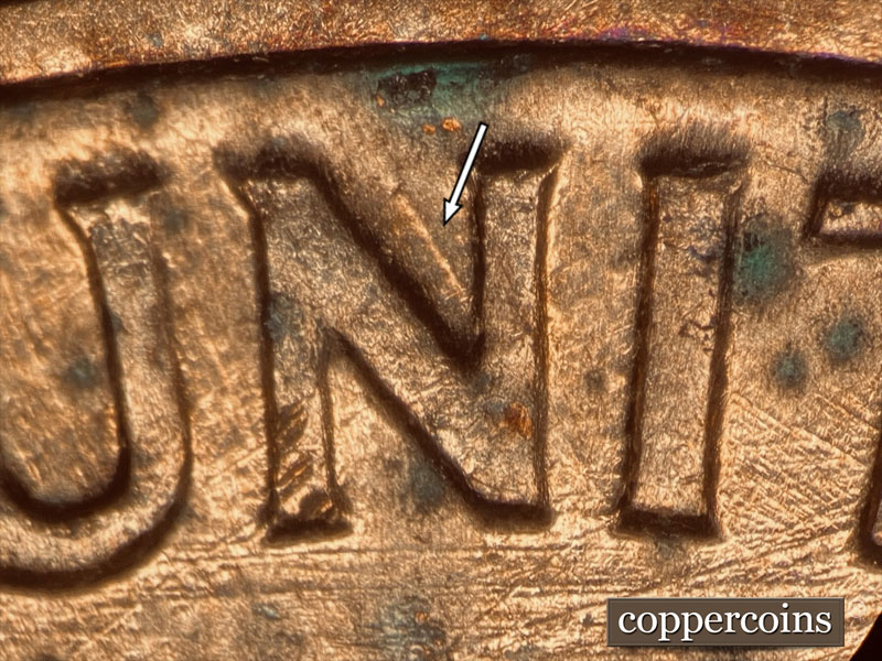 Die-stage B marker on 1960D•1MM•212 (1960 Repunched Mint Mark).