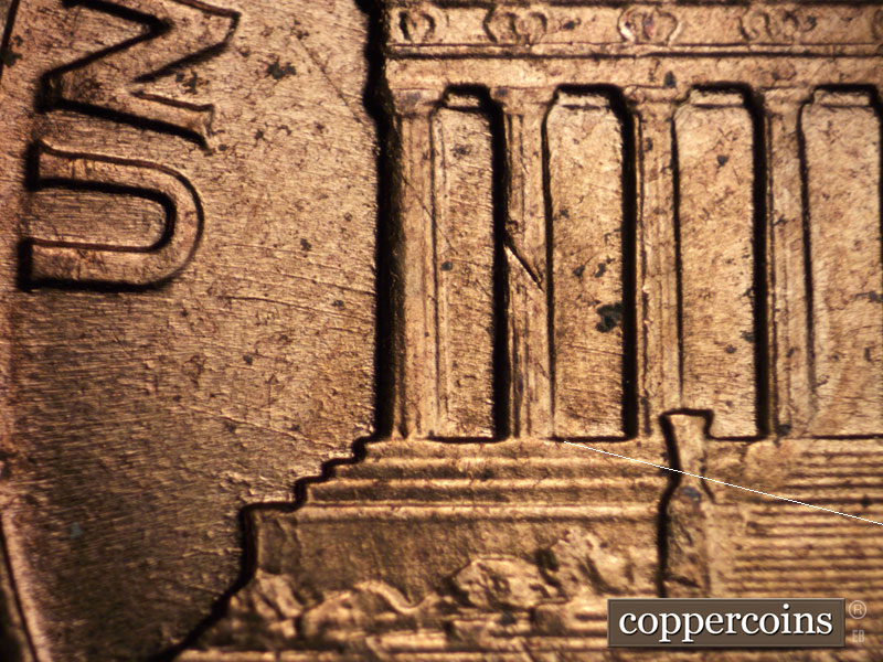 Die-stage B marker on 1960D•1MM•214 (1960 Repunched Mint Mark).