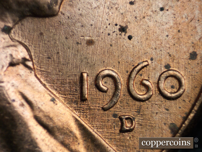 Die-stage B marker on 1960D•1MM•215 (1960 Repunched Mint Mark).