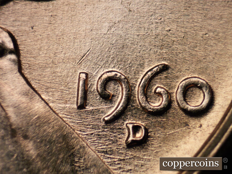 Die-stage B marker on 1960D•1MM•216 (1960 Repunched Mint Mark).