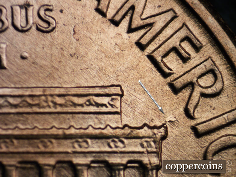 Die-stage B marker on 1960D•1MM•216 (1960 Repunched Mint Mark).