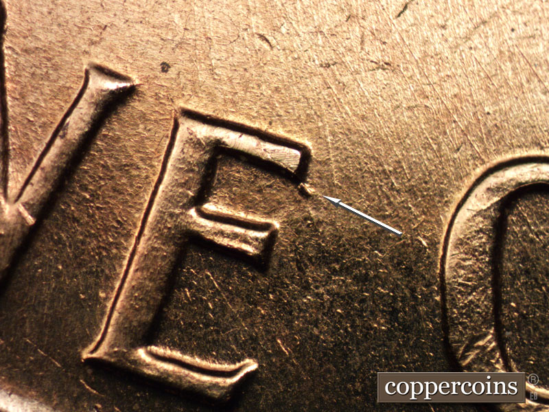 Die-stage B marker on 1960D•1MM•218 (1960 Repunched Mint Mark).