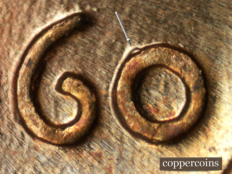 Die-stage B marker on 1960D•1MM•221 (1960 Repunched Mint Mark).